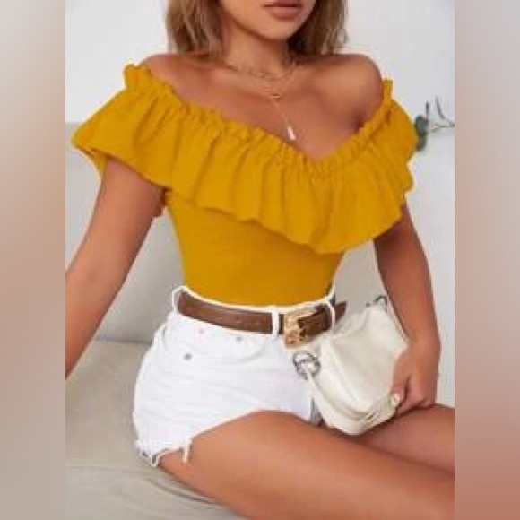 Tops - Yellow Off Shoulder Blouse‎